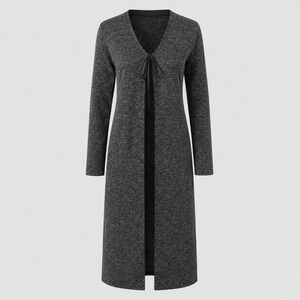 Vintage‎ 90s Eye Candy Long Duster Cardigan M Dark Gray Knit Tie Front Sweater